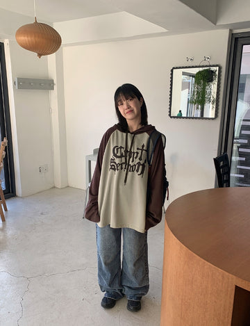 Govind Ribbed Color Matching Printed Hoodie